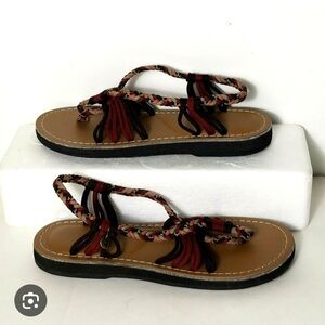 Vines Braided Strap Sandals - Black and Brown Size Womens 10